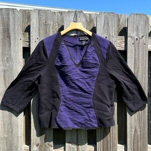 Lane Bryant V-Neck Knit Sweater Top Plus Color Block Black Purple 💜🖤